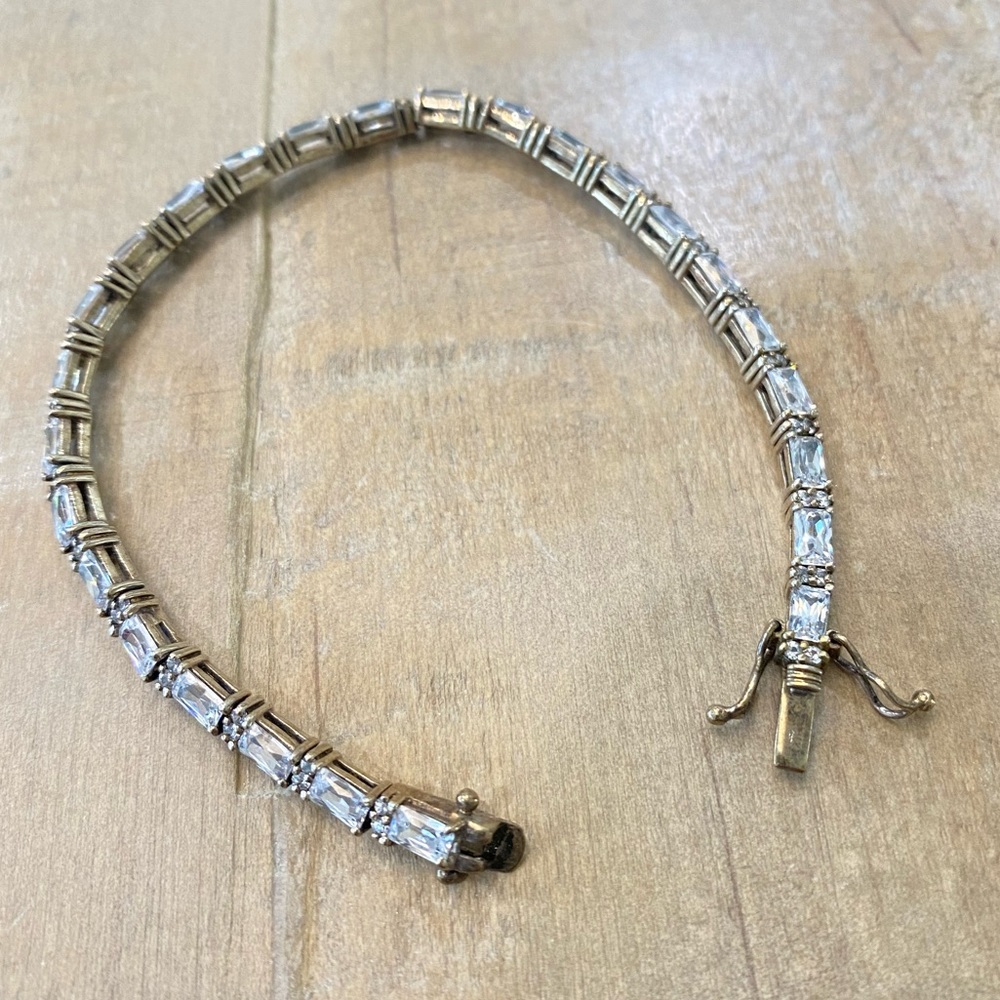 925 silver stamped gold tone tennis bracelet chic princess cut antique
